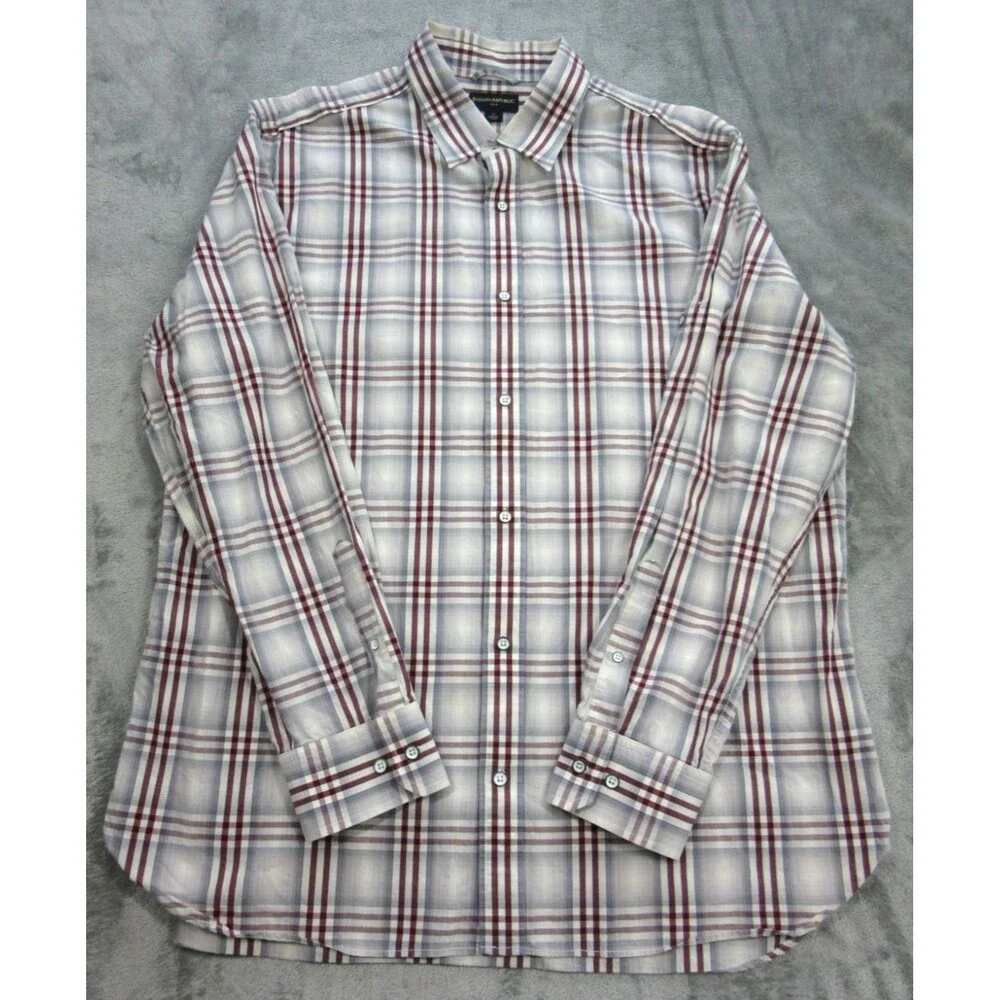Banana Republic Men's XL Shirt Button Down Long Slv Plaid Red White Preppy